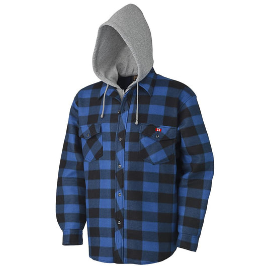 Chemise à capuche matelassée en polaire, carreaux bleu roi/noir, SZ : XL