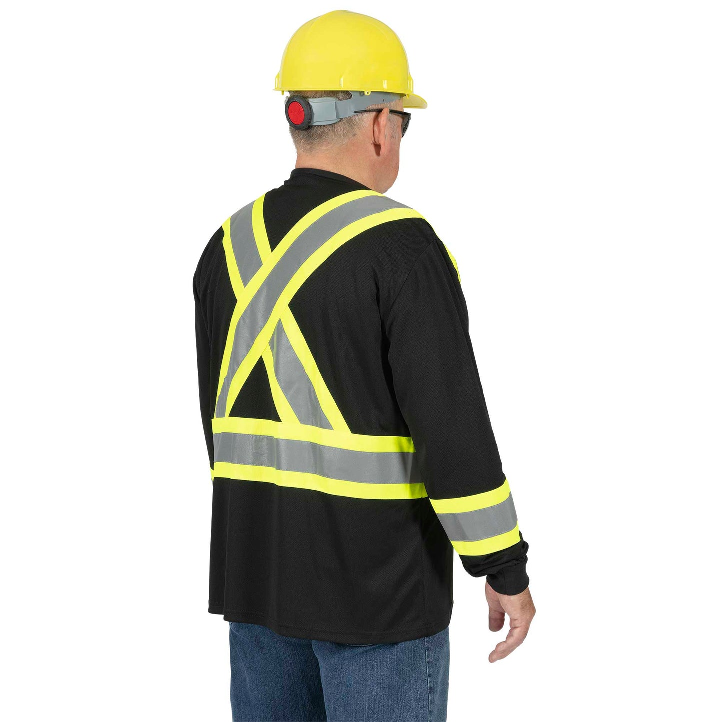 Hi-Vis Bird's-Eye Long-Sleeved Safety Shirt, Black, SZ: XL