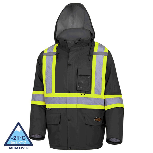 Hi-Viz Waterproof Winter Quilted Safety Parka, 300D, Black, SZ: 5XL