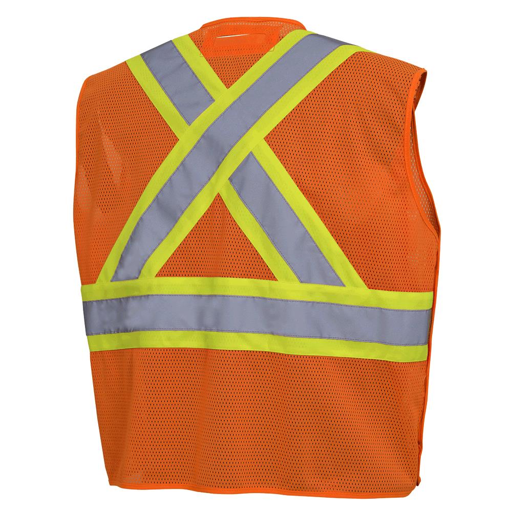 Gilets de sécurité, épaules tombantes, en mesh polyester avec pressions, orange, GR: 2/3XL 