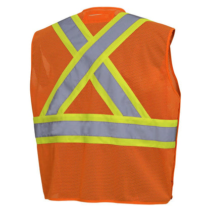 Gilets de sécurité, épaules tombantes, en mesh polyester avec pressions, orange, GR: 2/3XL 