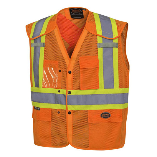 Gilets de sécurité, épaules tombantes, en mesh polyester avec pressions, orange, GR: L/XL 