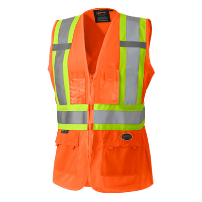 Women's Safety Vest Tricot Poly Interlock, Orange, SZ: XS