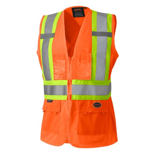 Women's Safety Vest Tricot Poly Interlock, Orange, SZ: XS