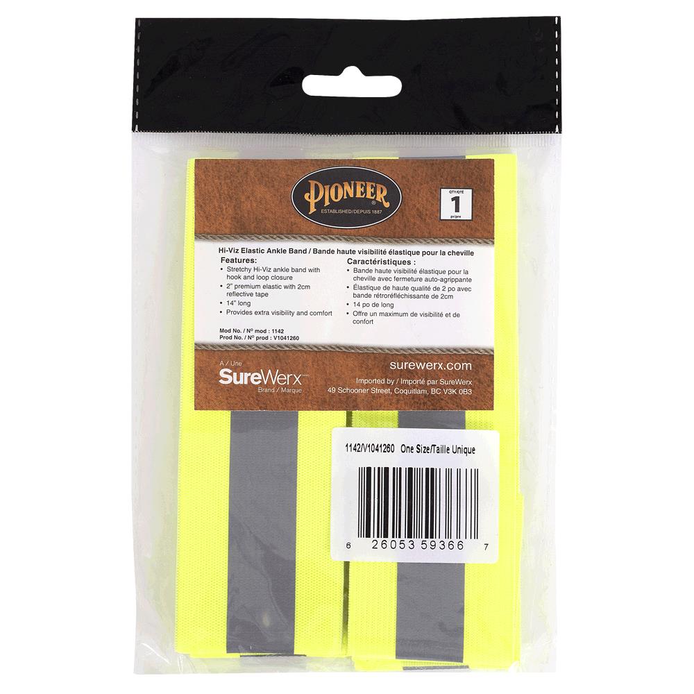 Hi-Viz Elastic Ankle Bands, 2in, Yellow, pair, SZ: O/S