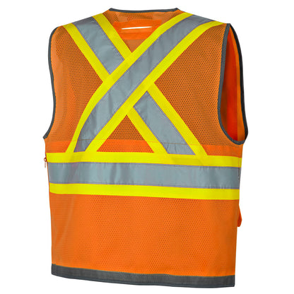 Mesh Back Zip-Front Surveyor’s Safety Vests, Orange, SZ: L
