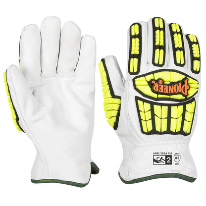 Cut and Impact-Resistant Goatskin Driver's-style Gloves,Level A5, pair, Beige, SZ: L