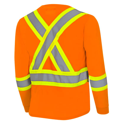 Chandail de sécurité à manches longues en polyester œil de perdrix, Orange, GR: XS