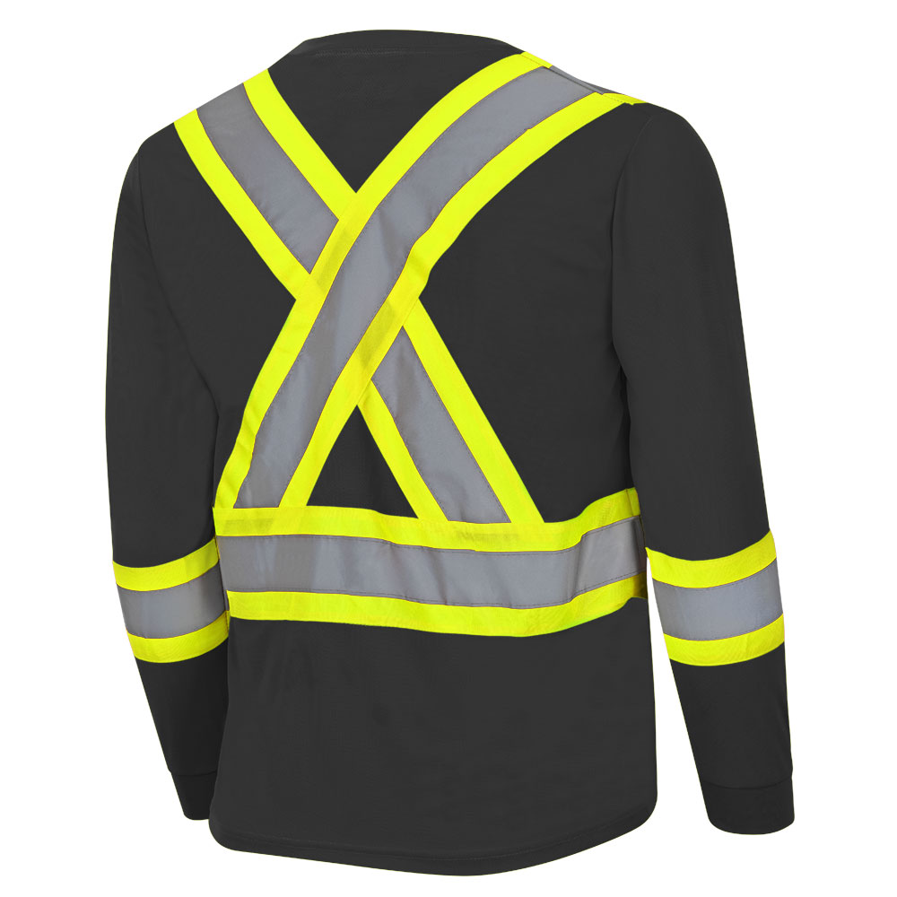 Hi-Vis Bird's-Eye Long-Sleeved Safety Shirt, Black, SZ: XL