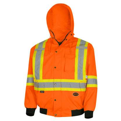 Hi-Vis Waterproof 7-in-1 Safety Bomber Jackets, Orange/Black, SZ: 2XL