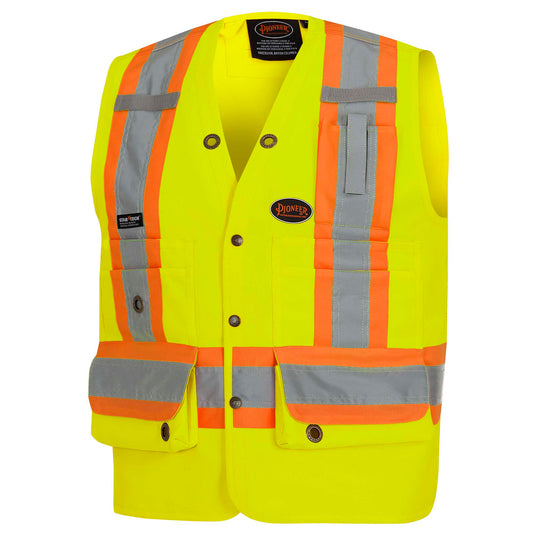Gilets de sécurité - Polyester en sergé tissé 150D, Boutons pressions, Jaune, GR: L