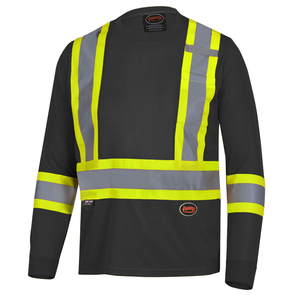 Hi-Vis Bird's-Eye Long-Sleeved Safety Shirt, Black, SZ: XL