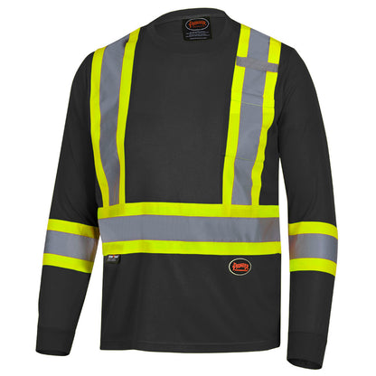Hi-Vis Bird's-Eye Long-Sleeved Safety Shirt, Black, SZ: XL