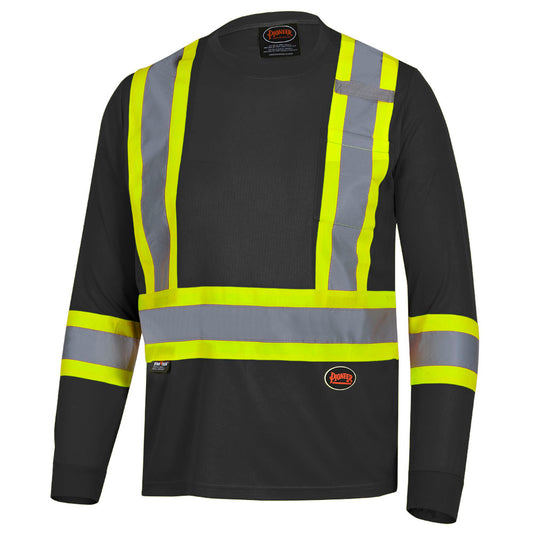 Hi-Vis Bird's-Eye Long-Sleeved Safety Shirt, Black, SZ: XL