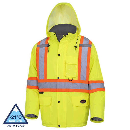 Hi-Viz Waterproof Winter Quilted Safety Parka, 300D, Yellow, SZ: 2XL
