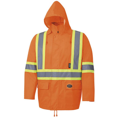 Hi-Viz Rain Suit, 150D Oxford Polyester, Orange, SZ: M