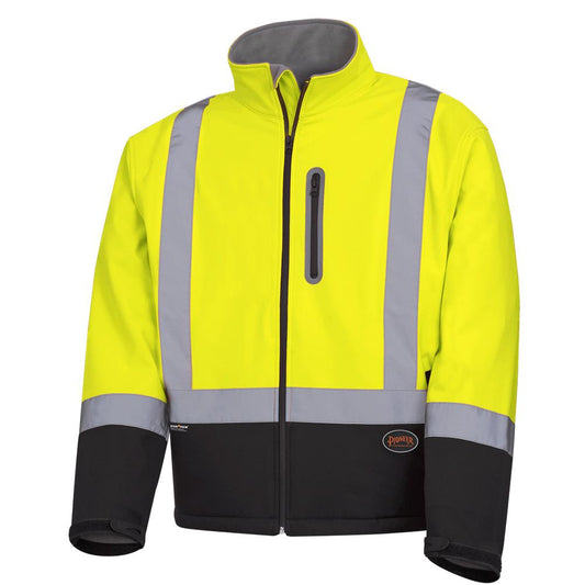 Vestes de sécurité à coque souple haute visibilité, résistance mécanique, jaune, SZ : L