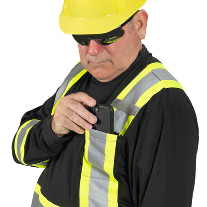 Hi-Vis Bird's-Eye Long-Sleeved Safety Shirt, Black, SZ: XL