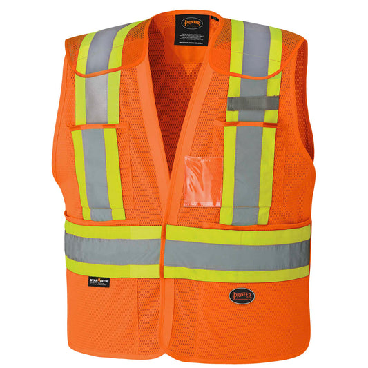 Safety Tear-Away Vests, Mesh, Drop Shoulder, Orange, SZ: L/XL