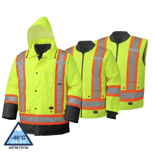 Parkas de sécurité imperméables haute visibilité 7 en 1, jaune/noir, SZ : XS
