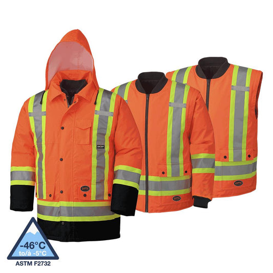 Parkas de sécurité imperméables haute visibilité 7 en 1, orange/noir, SZ : M