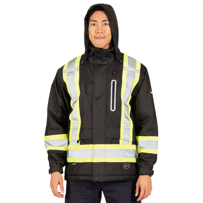 Hi-Viz Waterproof Insulated Heated Safety Jacket, Black, SZ: M