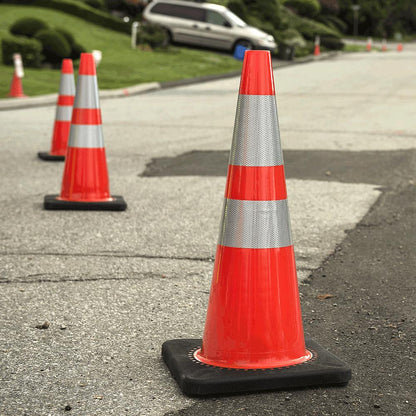 PVC Flexible Safety Cones, 28"(71cm), 4"and 6" Reflective Bands, Orange