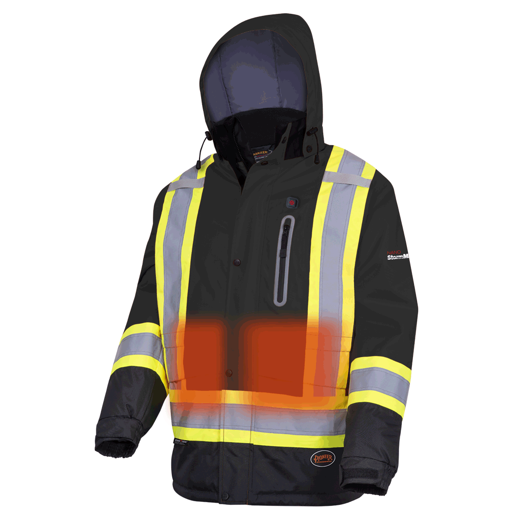 Hi-Viz Waterproof Insulated Heated Safety Jacket, Black, SZ: M