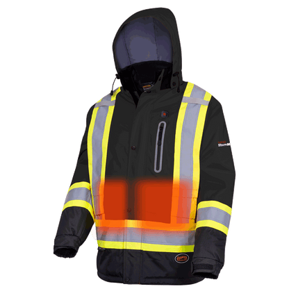 Hi-Viz Waterproof Insulated Heated Safety Jacket, Black, SZ: M