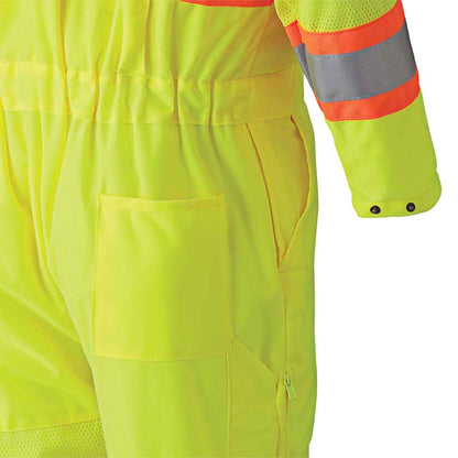 Hi-Vis Traffic Safety Coverall, Zipper Closure, Yellow, SZ: L