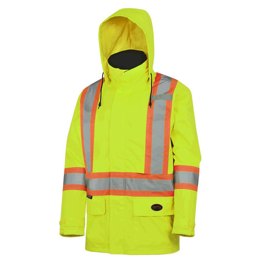 Lightweight Waterproof Safety Jacket with Detachable Hood, 150D, Yellow, SZ: L