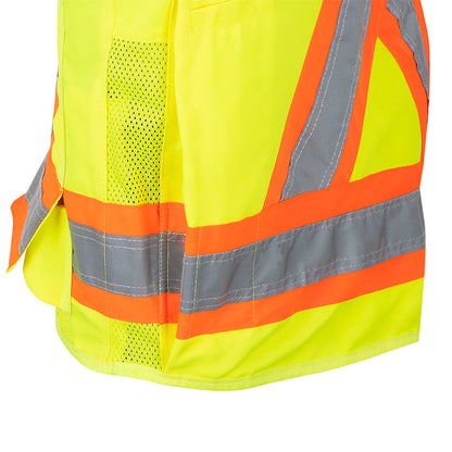 Surveyor's Safety Vests - 150D Twill Polyester, Snap Closure, Yellow, SZ: L