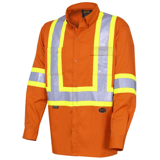 Ultra Cool Hi-Vis Cotton Long-Sleeved Safety Shirt, Cotton Twill, Orange, SZ: 2XL