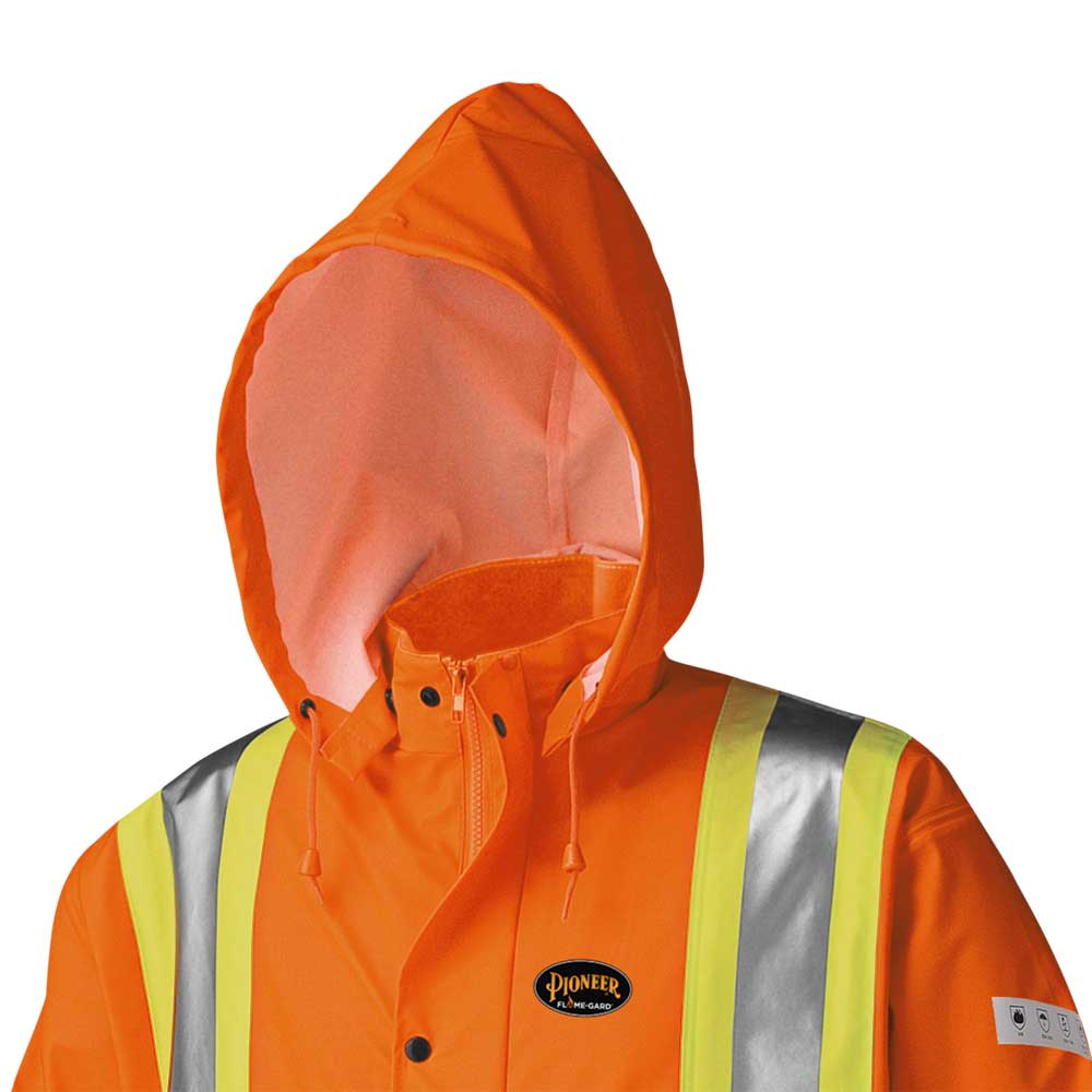 Flame Resistant Stretch Long Waterproof Coat, Orange, SZ: L