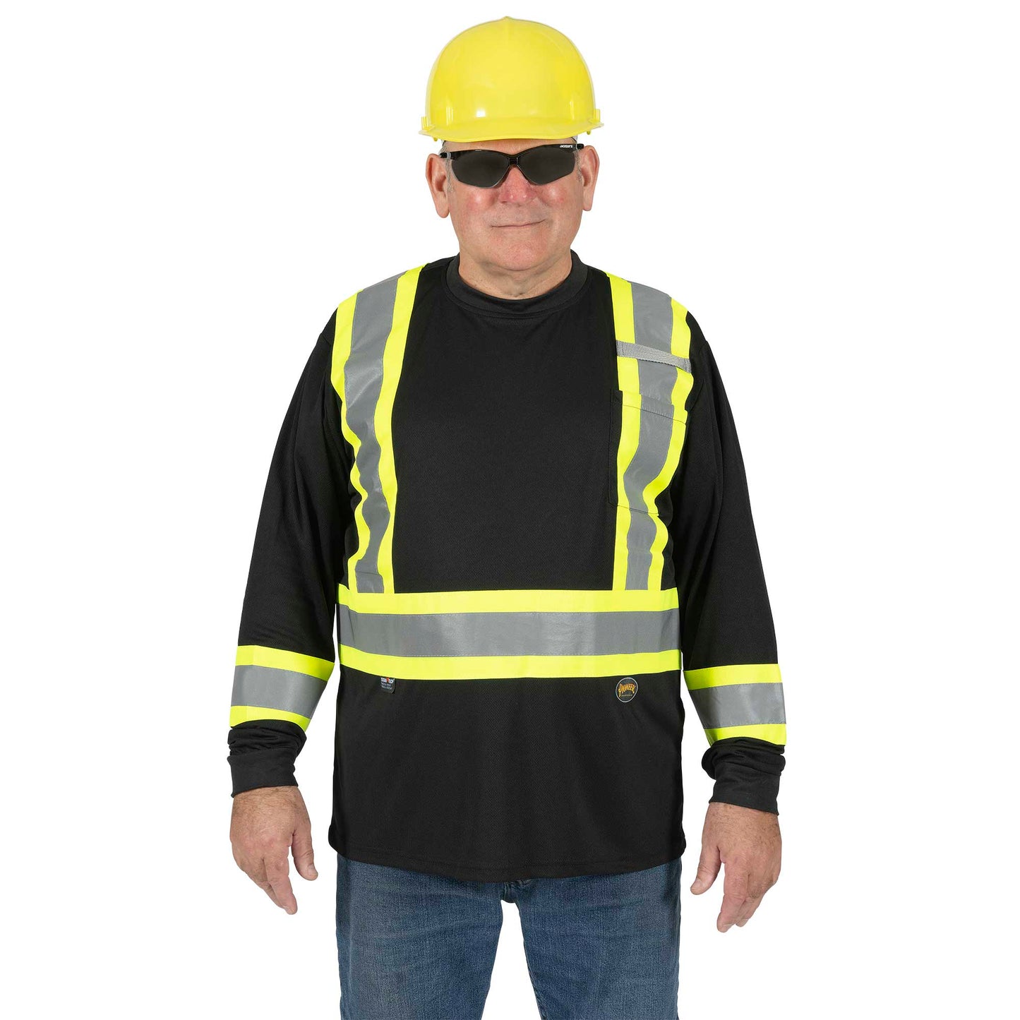 Hi-Vis Bird's-Eye Long-Sleeved Safety Shirt, Black, SZ: XL