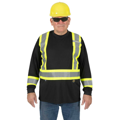 Hi-Vis Bird's-Eye Long-Sleeved Safety Shirt, Black, SZ: XL