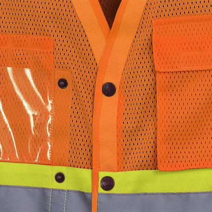Gilets de sécurité, épaules tombantes, en mesh polyester avec pressions, orange, GR: 2/3XL 