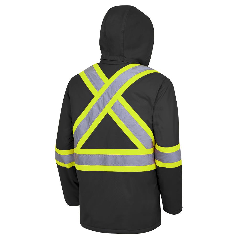 Hi-Viz Waterproof Winter Quilted Safety Parka, 300D, Black, SZ: 5XL