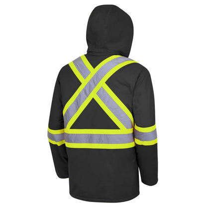 Hi-Viz Waterproof Winter Quilted Safety Parka, 300D, Black, SZ: 5XL