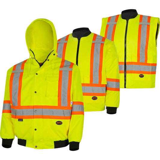 Vestes de sécurité 7 en 1 imperméables haute visibilité, jaune/noir, SZ : L