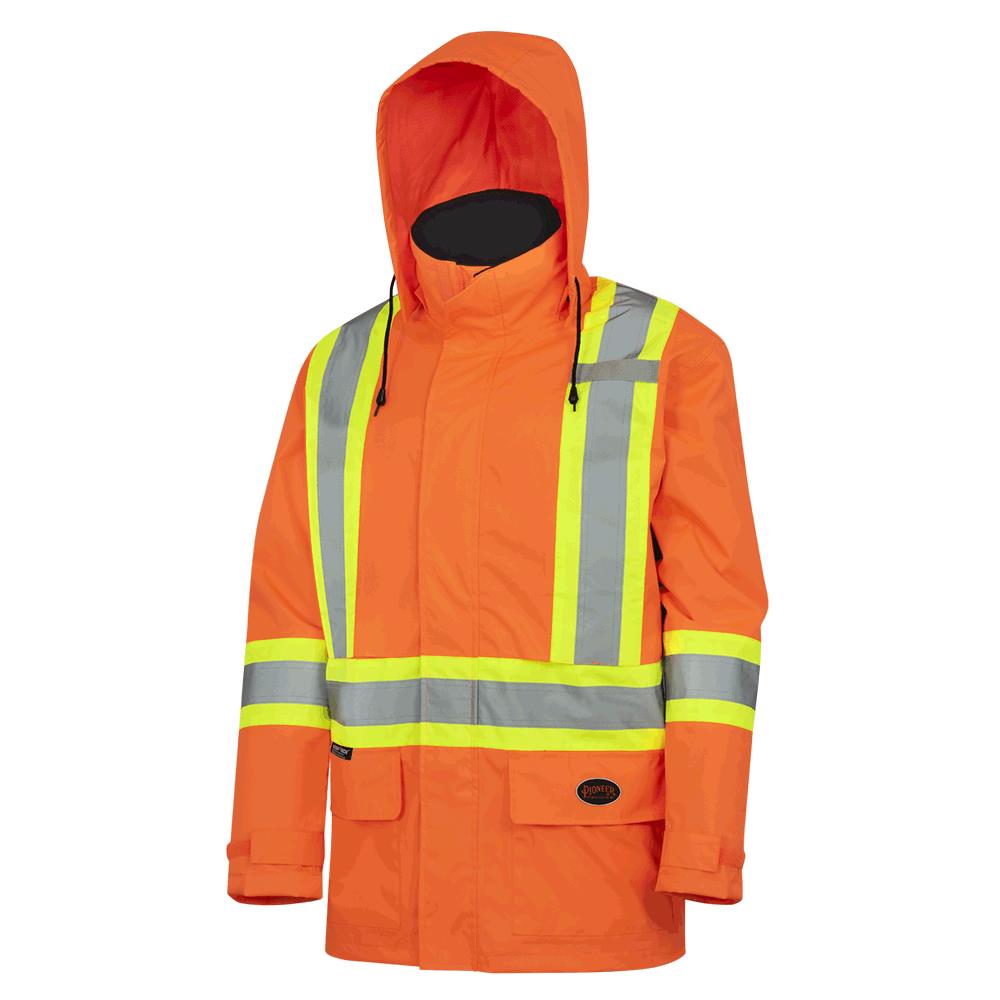 Veste de sécurité légère et imperméable avec capuche amovible, 150D, orange, SZ : 2XL