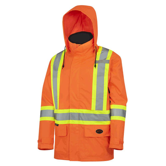 Veste de sécurité légère et imperméable avec capuche amovible, 150D, orange, SZ : 2XL