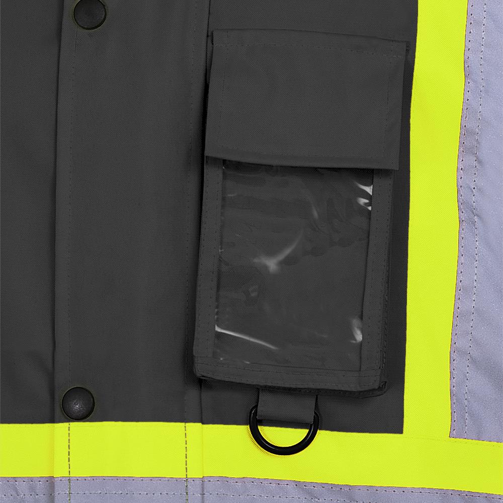 Hi-Viz Waterproof Winter Quilted Safety Parka, 300D, Black, SZ: 5XL