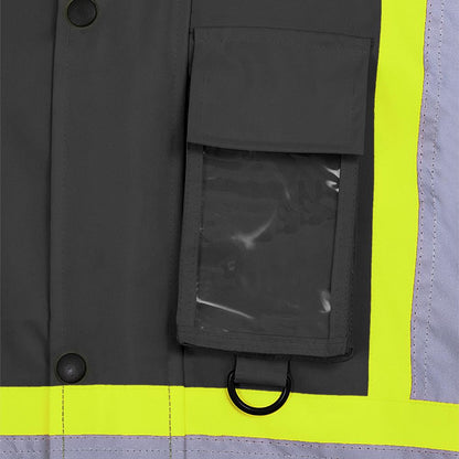 Hi-Viz Waterproof Winter Quilted Safety Parka, 300D, Black, SZ: 5XL