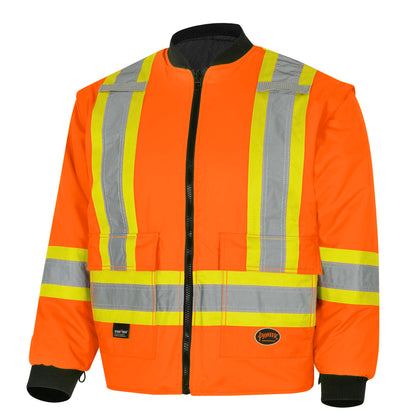 Hi-Vis Waterproof 7-in-1 Safety Bomber Jackets, Orange/Black, SZ: 2XL