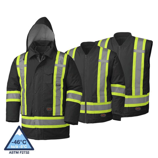 Parkas de sécurité imperméables haute visibilité 7 en 1, noir, SZ : 4XL