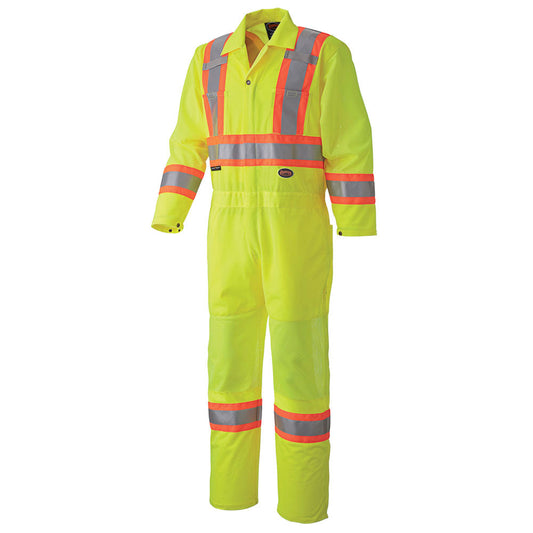 Hi-Vis Traffic Safety Coverall, Zipper Closure, Yellow, SZ: 2XL