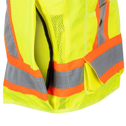 Surveyor's Safety Vests - 150D Twill Polyester, Snap Closure, Yellow, SZ: L