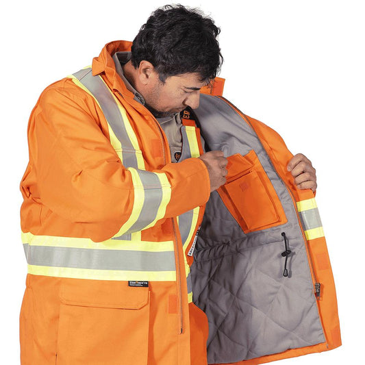 Parka de sécurité matelassée en coton ignifuge haute visibilité, orange, SZ : S