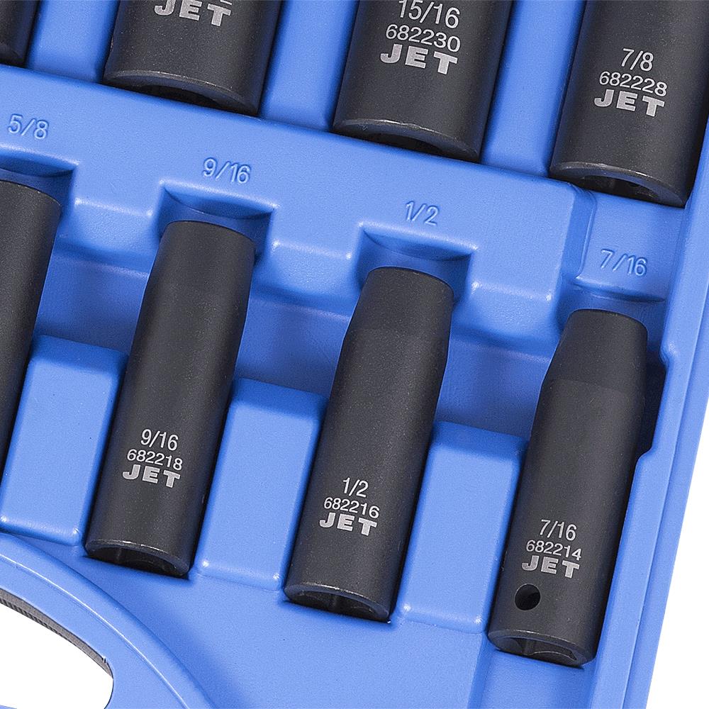 JET 13 PC 1/2" DR Deep SAE Impact Socket Set - 6 Point